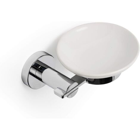 Croydex Flexi-Fix Ceramic Soap Dish & Holder, Chrome Bathroom Accessories- Metra