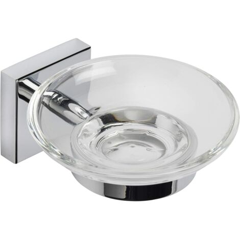 Croydex Flexi-Fix Glass Soap Dish and Chrome Wall Mount Holder - Chester