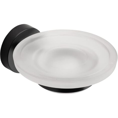 Croydex Flexi Fix Matt Black Soap Dish Frosted Glass & Holder - Epsom
