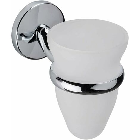 Croydex Frosted Glass Bathroom Tumbler & Chrome Wall Mount Holder - Hampstead