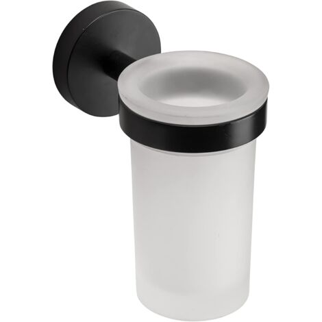 Croydex Frosted Glass Tumbler & Holder, Flexi-Fix, Matt Black - Epsom
