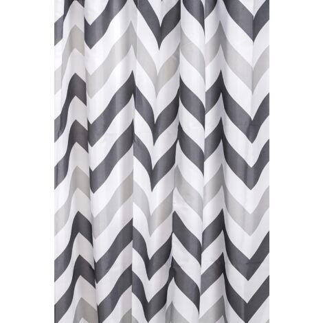 Croydex, Grey Chevron Textile Shower Curtain 1800mm x 1800mm, 100% Polyester
