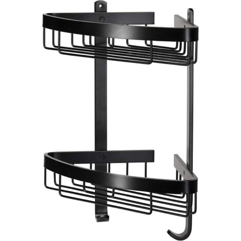 Croydex Large Two Tier Corner Shower Caddy Bathroom Corner Basket Matte Black