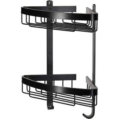 Croydex Large Two Tier Corner Shower Caddy Bathroom Corner Basket Matte Black