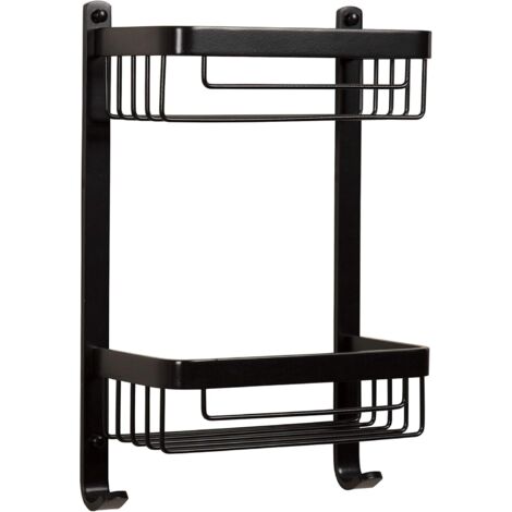 Croydex Large Two Tier Shower Caddy Bathroom Basket Organiser in Matte Black