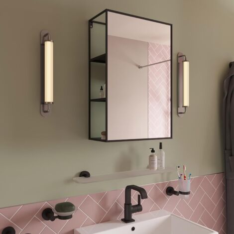 Croydex Matt Black Rectangular Mirror with Hidden Shelving, 60 x 40cm
