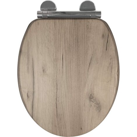 Croydex Oak Effect Soft-Close Round Toilet Seat, Universal Fitting - Grey/White