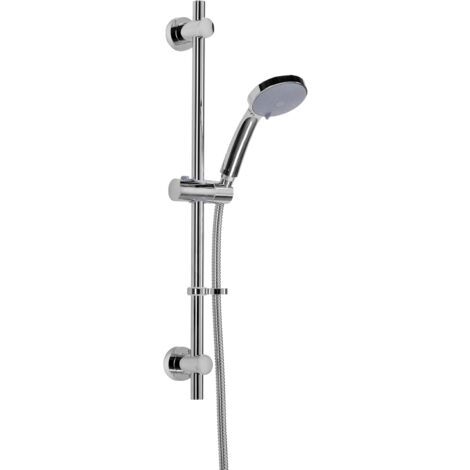 Croydex Presion Chrome Shower Riser Rail Kit - Shower Head with 5 Spray Patterns, 68cm Riser Rail, 1.75 Reinforced Stainless Steel Hose and Adjustable Handset Slider, with Flexi-Fix Brackets