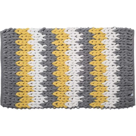 Croydex Soft Bath Rug, Grey, White & Yellow Striped Bath Mat, 80 x 50cm