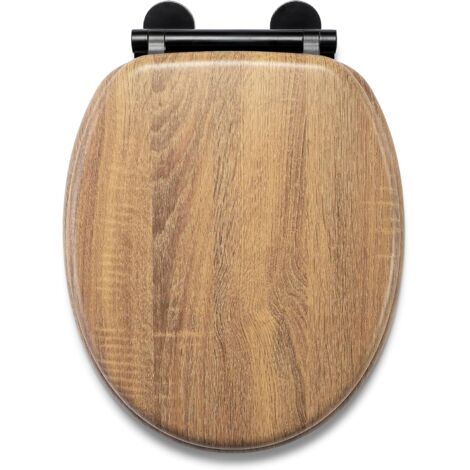 Croydex Soft Close Teak Effect Toilet Seat with Black Hinges, Flexi-Fix- Ontario