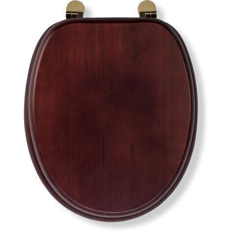 Croydex Solid Wood Toilet Seat Mahogany Effect with Brass Hinges