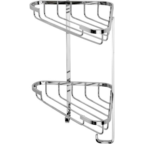 Croydex Stainless Steel Small 2 Tier Corner Basket Shower Caddy with Hooks