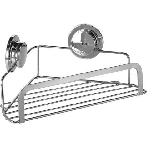 Croydex Stick 'n' Lock Corner Shower Caddy Basket Storage Organiser, Chrome 