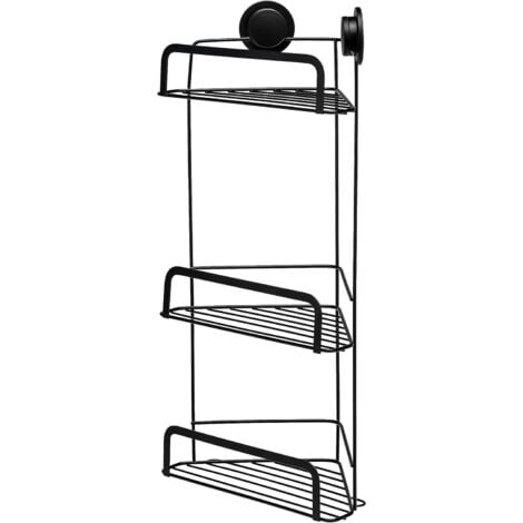 Croydex Stick 'n' Lock Three Tier Corner Basket, Matt Black