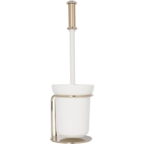 Croydex Toilet Cleaning Brush and Holder in White and Gold - Grosvenor
