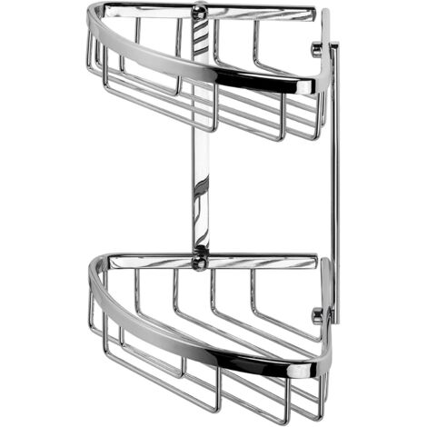 Croydex Two Tier Corner Shower Caddy Bath Basket, Slimline Aluminium in Chrome
