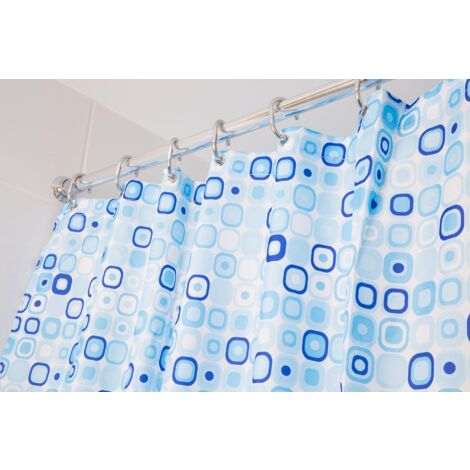 Croydex Waterproof Shower Curtain, Blue Geo Mosaic Fabric Tear Resistant Curtain