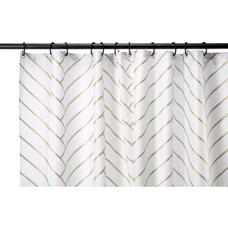 Croydex Waterproof Shower Curtain, Gold Chevron Pattern, 180 x 180cm