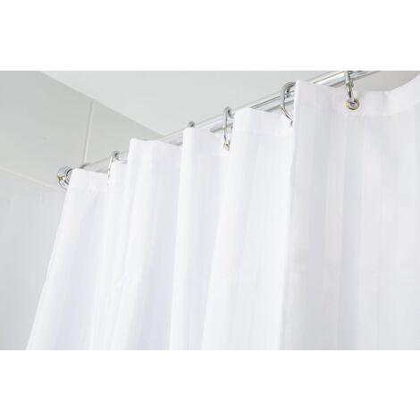 Croydex, White Woven Stripe Water-Resistant Textile Shower Curtain