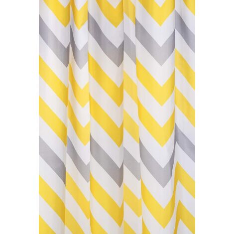 Croydex Yellow and Grey Chevron Textile Shower Curtain with Hygiene 'N' Clean