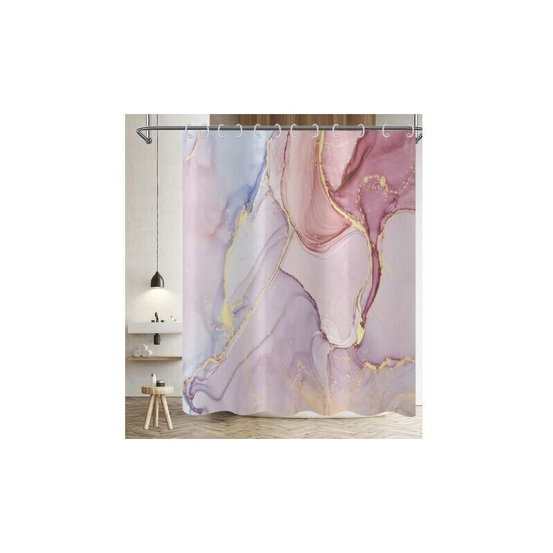 Cruel 1 Piece Pink Marble Bathroom Shower Curtain With Hooks Art Deco Mineral Crystal Abstract Pattern Waterproof Polyester Fabric 165X180cm