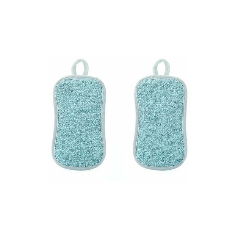 Cruel 1 x Washable Dishwashing Sponge Reusable Antibacterial Kitchen Scouring Pads Microfiber Dual Sponge(Blue)