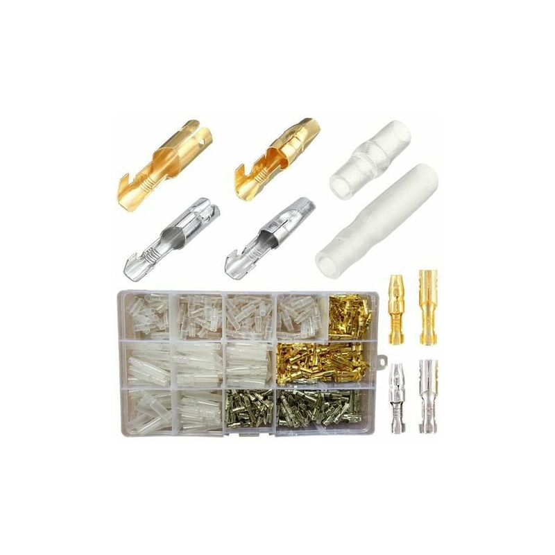 Cruel Brass Circular Connector Kit, 400pcs 3.9mm Circular Crimp Connector Male Female with Insulation Ferrules Motorcycle Electrical Connector