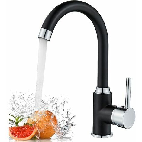 CRUEL Robinet de Cuisine Noir, Pivotant à 360° Flexible Mitigeur Cuisine Noir, Mitigeur d'évier Cuisine Monocommande avec Bec Evier Haut, Equipé de tuyaux chaud/froid de 60 cm,Valve en Céramique
