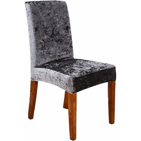 Crushed Velvet Dining Chair Covers Set of 4,Stretch Removable Washable Dining Chair Slipcover Super Soft High Back Chair Cover Protector for Wedding Party Dining Room Home Decor(4pcs,Dark gray)