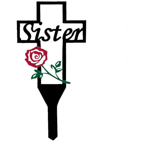 Cruz de jardín metálica para cementerios – 30 x 15 cm, placa conmemorativa de hojalata/negra con rosa decorativa – poste para lápida para patio y monumento conmemorativo