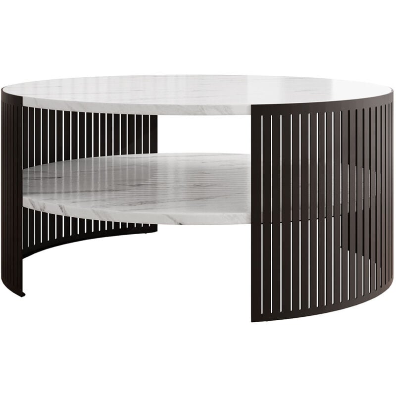 Bestmobilier - Cruz - table basse - effet marbre blanc et noir - 75 cm - blanc / noir
