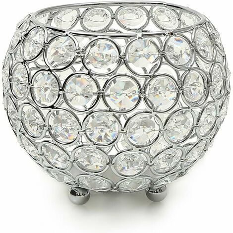 Crystal Ball Candle Holder Round Silver Bowl Candle Holders Dish Warmer for Wedding Centerpiece (12cm Diameter), Fits Candles Less than 6cm in Diameter