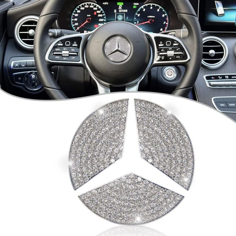 Crystal Bling Sticker Car Interior Accessory 49mm Mercedes Benz Logo Sticker Steering Wheel Emblem for aes cla cls gla glb glc gle gls sl