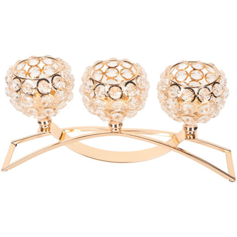 Crystal Candle Holder 3 Heads Windproof European Style Stable Durable Gold Candle Holder for Wedding Party New Year