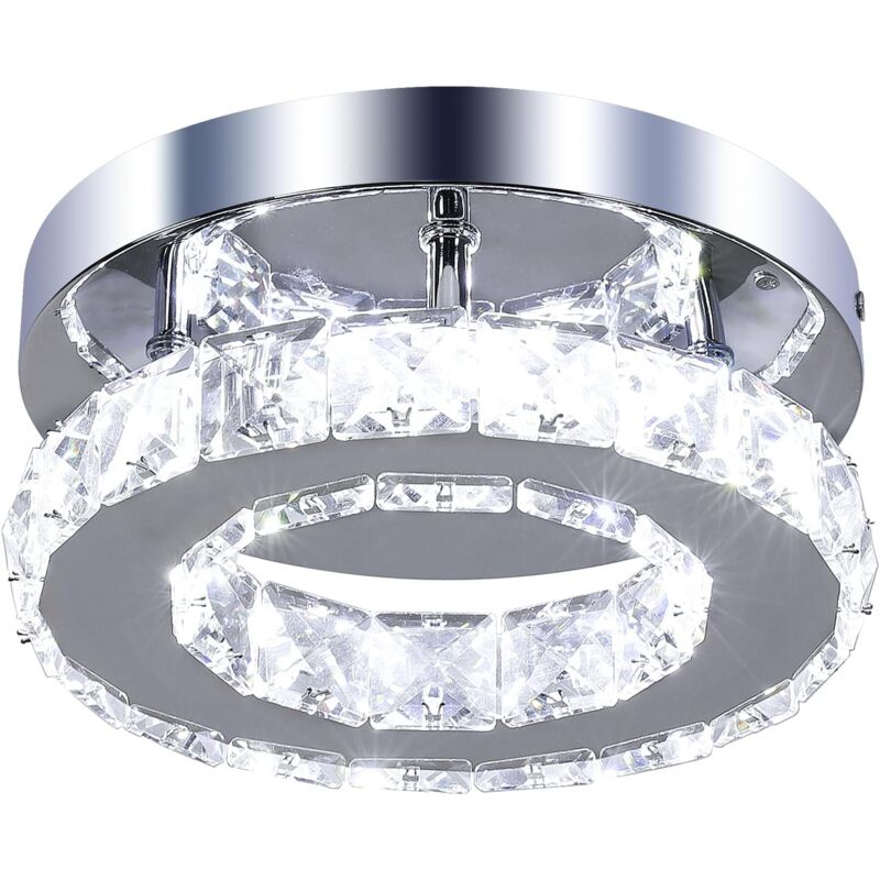 COMELY Crystal LED Ceiling Light, 12W Round Flush Mount LED Ceiling Light, Modern Silver Living Room Lighting, for Bedroom, Hallway, Kitchen, Dining