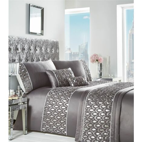 Crystal Charcoal Double Duvet Cover Set Bedding Bed Set Silver Sequin Glitter