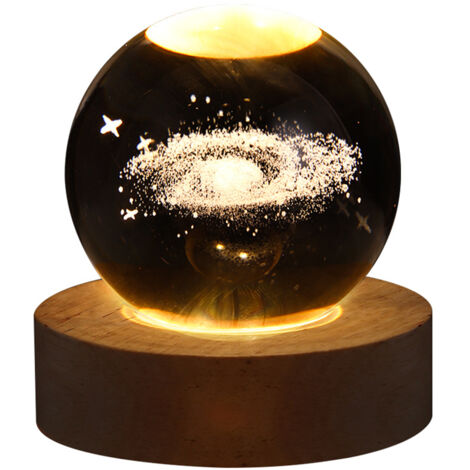 Crystal Globe Light 3D Engraved Glowing Crystal Ball Night Light Romantic Ambient Lamp with Wooden Base