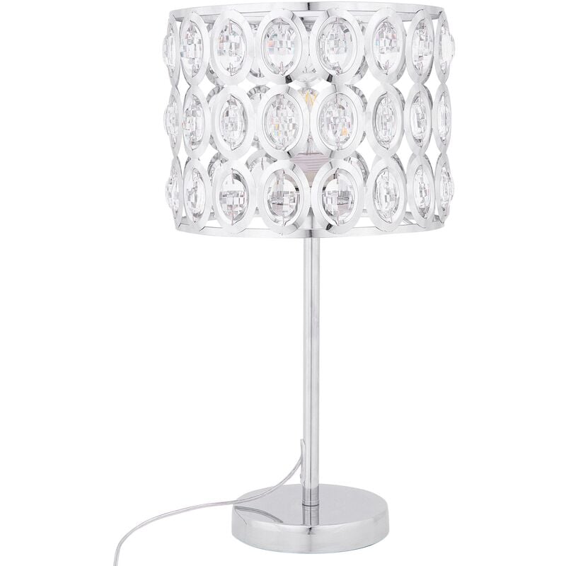 Beliani - Modern Glam Table Lamp Silver Drum Shade Rhinestones Crystals Chromed Tenna