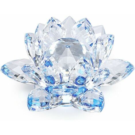Crystal Lotus Flower, Diameter 100mm (4 &39&39) - For Home Decor, Ideal Birthday, Party Gift (Blue)