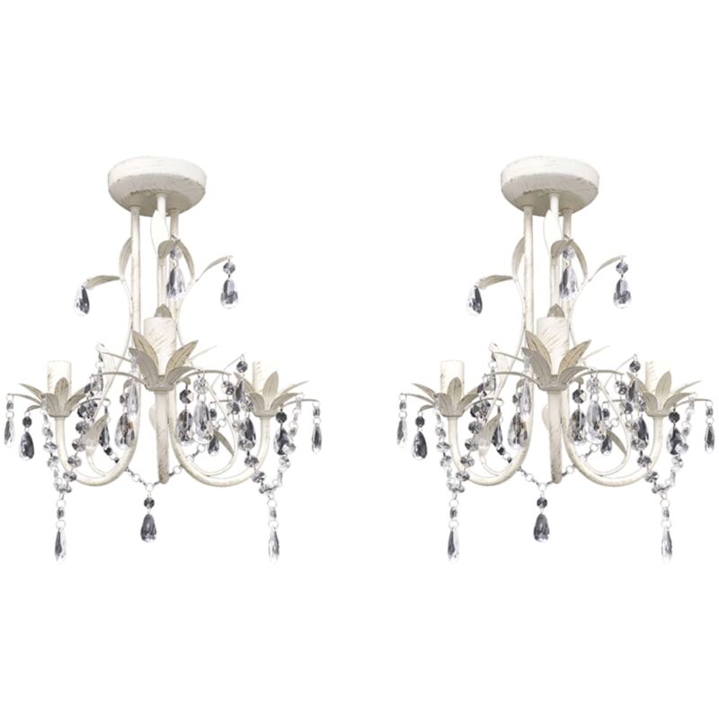 vidaXL Crystal Pendant Ceiling Lamp Chandeliers 2 pcs Elegant White
