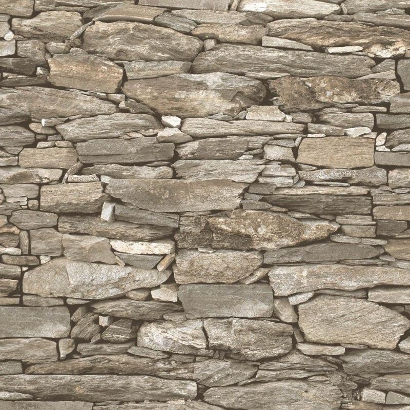 Brick Effect Wallpaper Slate Stone Rustic Weathered Realistic 3D Beige Debona