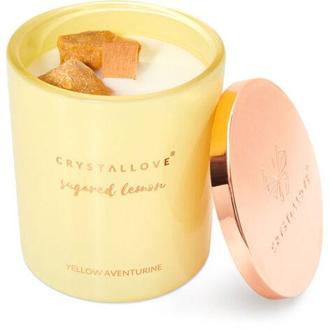 CRYSTALLOVE Candela di soia con avventurina LIMONE ZUCCHERATO 400g - edizione limitata