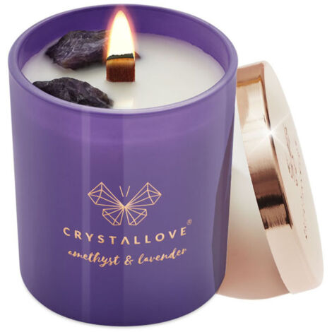 CRYSTALLOVE Sojakerze mit Amethyst und Lavendel, 220 g