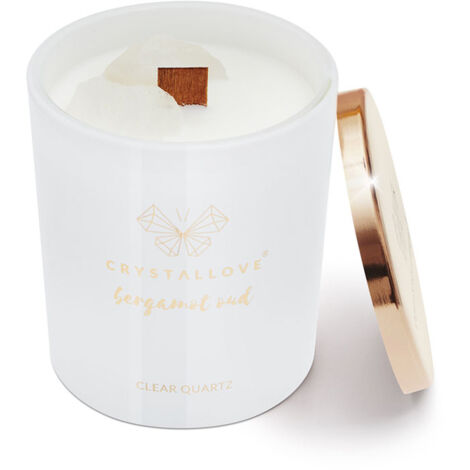 CRYSTALLOVE Sojakerze mit Bergkristall – Bergamotte Oud, 400 g