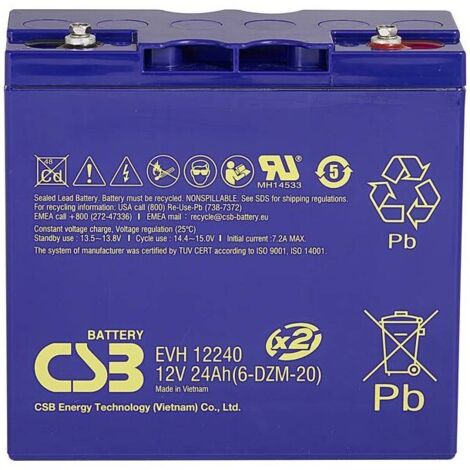 CSB Battery  EVH 12240 EVH12240 Batteria al piombo 12 V 24 Ah Piombo-AGM (L x A x P) 181 x 170 x 170 mm Vite M5 Ciclica,