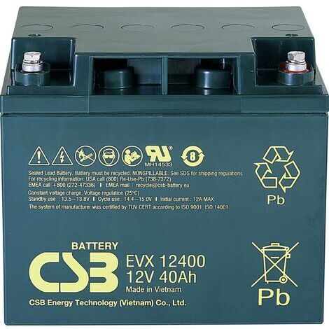 CSB Battery EVX 12400 batterie plomb AGM 12V 40Ah noir