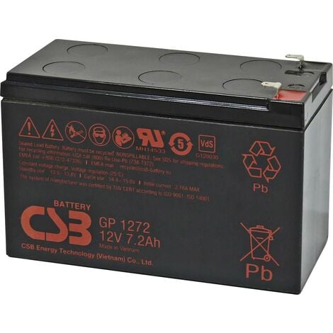 CSB Battery GP 1272 Standby USV GP1272F1 Batterie au plomb 12 V 7.2 Ah plomb (AGM) (l x H x P) 151 x 99 x 65 mm cosses plates 4,8 mm, cosses plates 6, A601942