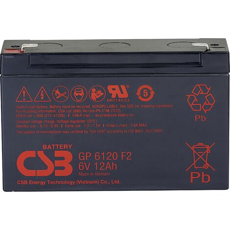 CSB Battery GP 6120 Standby USV GP6120F2 Batterie au plomb 6 V 12 Ah plomb (AGM) (l x H x P) 151 x 101 x 50 mm cosses plates 4,8 mm, cosses plates 6,3 A601932