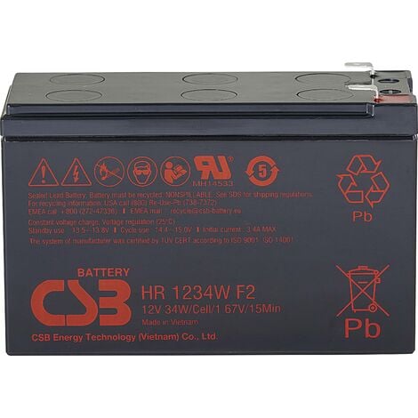 CSB Battery HR 1234W high-rate HR1234WF2 Batterie au plomb 12 V 8.4 Ah plomb (AGM) (l x H x P) 151 x 99 x 65 mm cosses plates 6,35 mm sans entretien, X843201