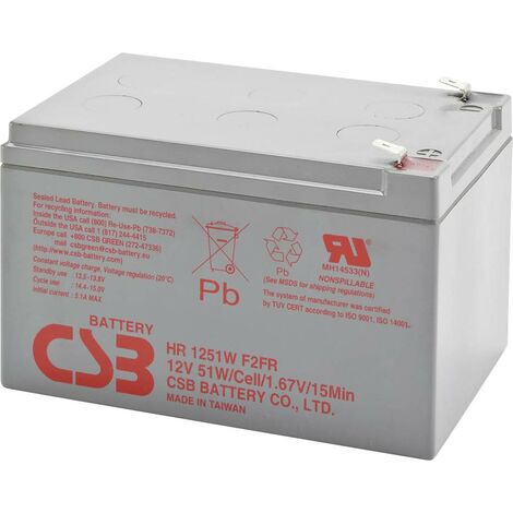 CSB Battery HR 1251W high-rate HR1251WF2 Batterie au plomb 12 V 12 Ah plomb (AGM) (l x H x P) 151 x 100 x 98 mm cosses plates 6,35 mm sans entretien, A601702